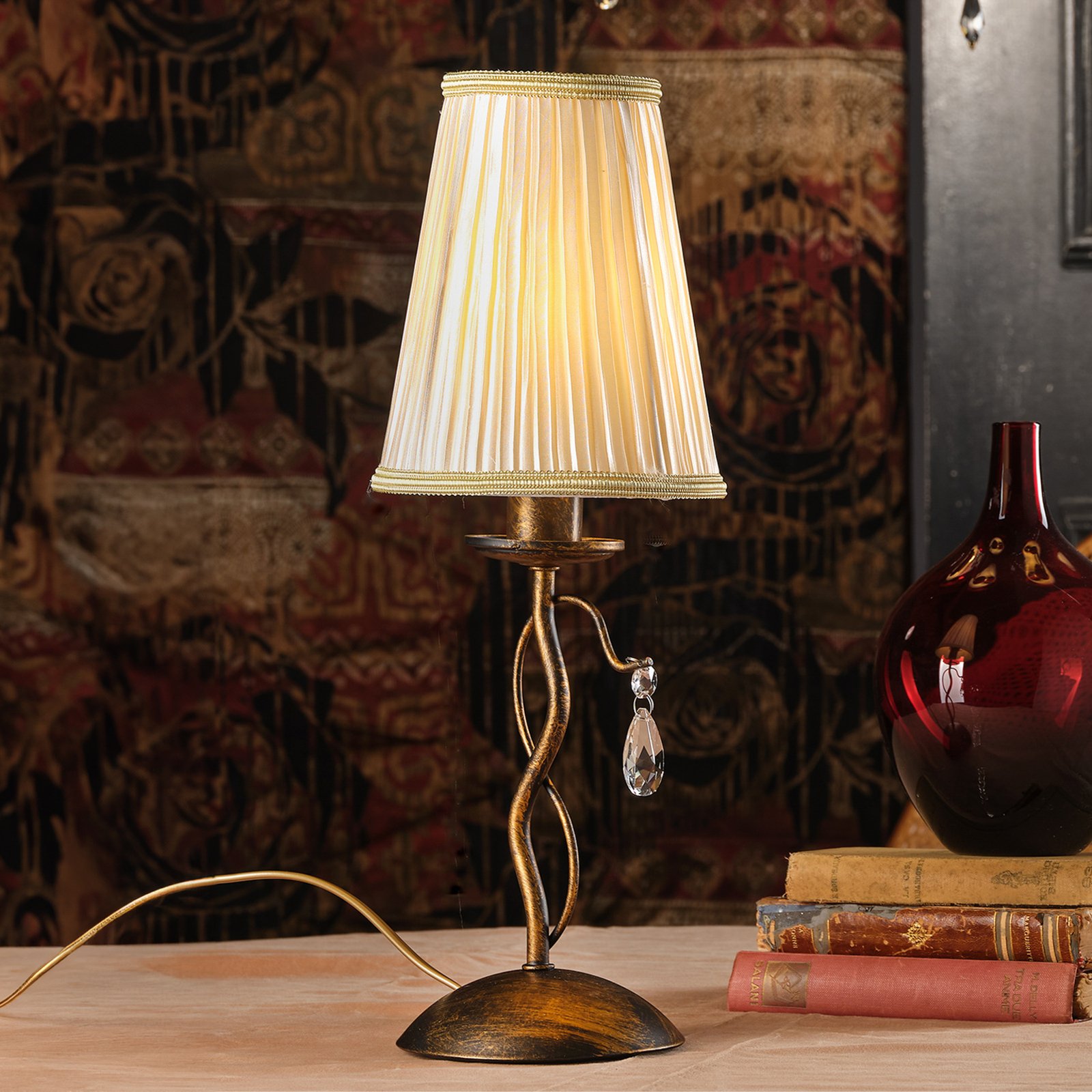 Delia table lamp, bronze-coloured, iron, height 42 cm, Ø 15 cm