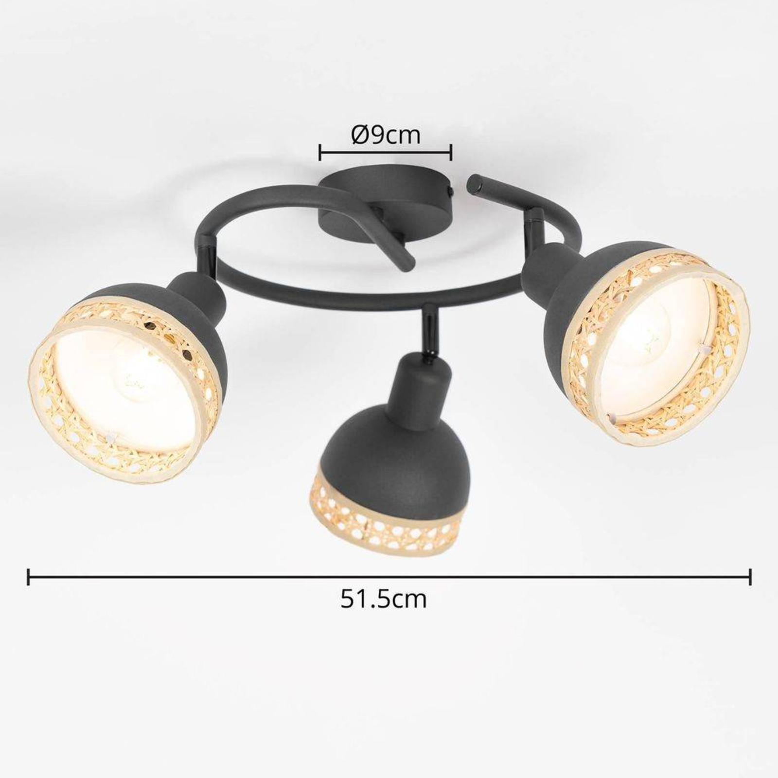 Lonnaris 3 Round Plafondlamp Black/Nature - Lindby