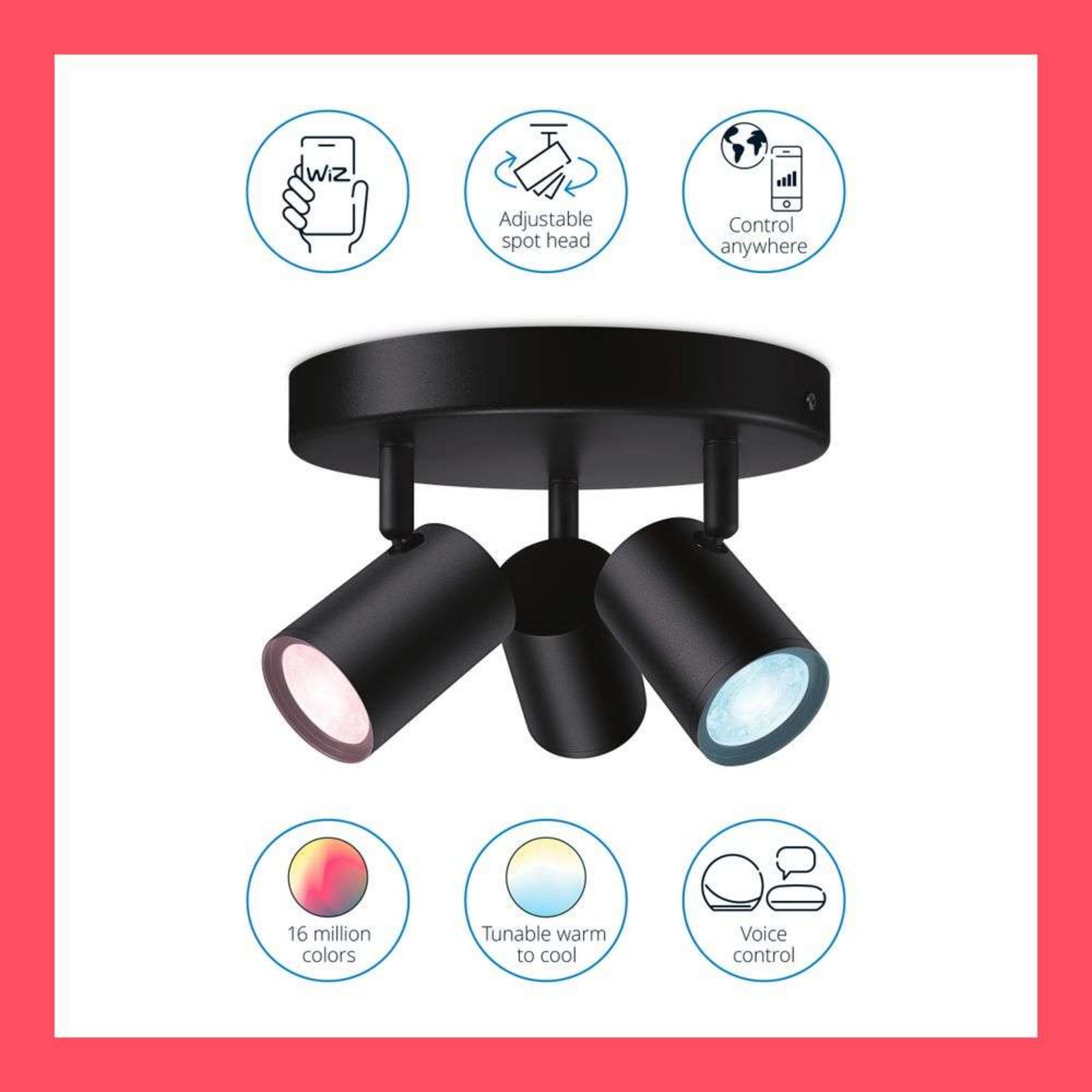Imageo 3 Plafonieră Round RGB Black - WiZ