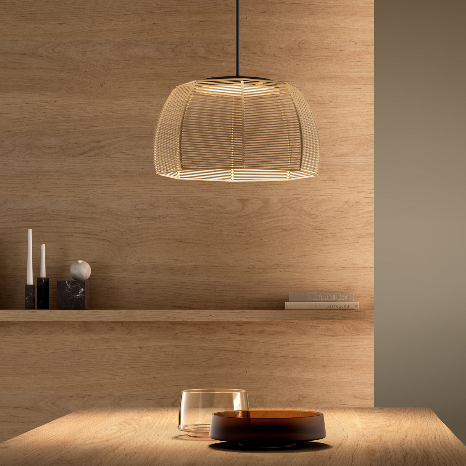 Bover Lampada LED a sospensione Tanit, Ø 43 cm, nero/beige, tessuto