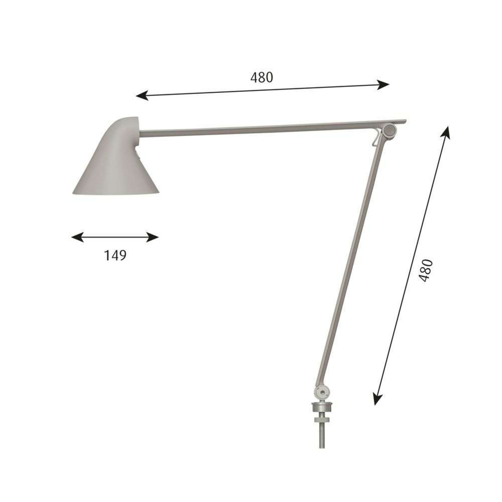 NJP Bordlampe m/Klemme 2700K Lys Grå - Louis Poulsen