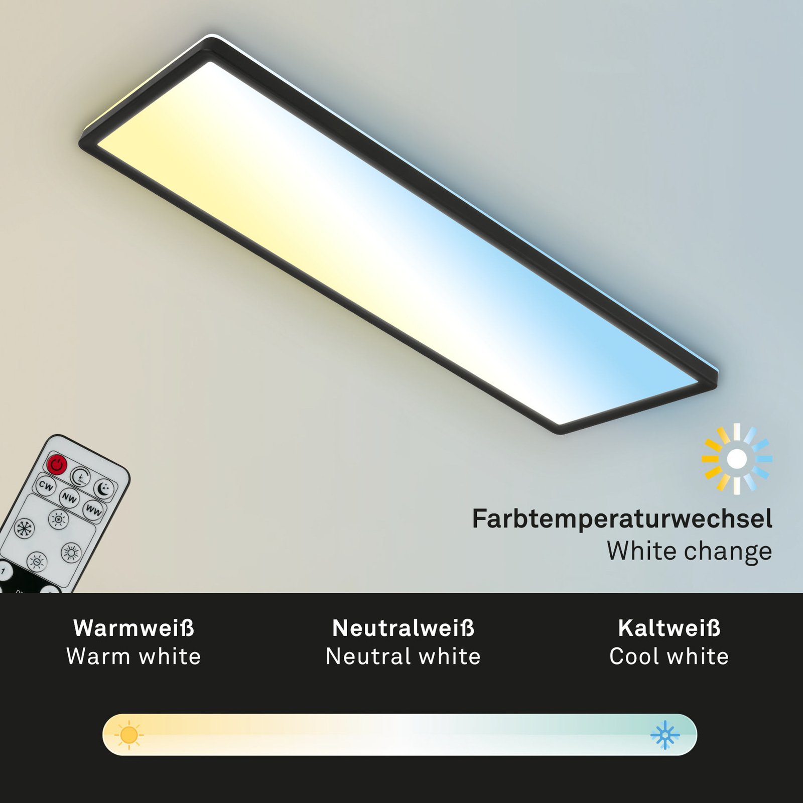 LED panel, Slim fekete, ultralapos CCT, 59x20 cm