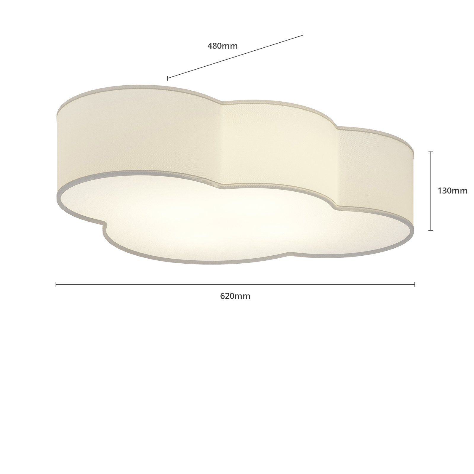 Cloud ceiling light made of textile, length 62 cm, grey