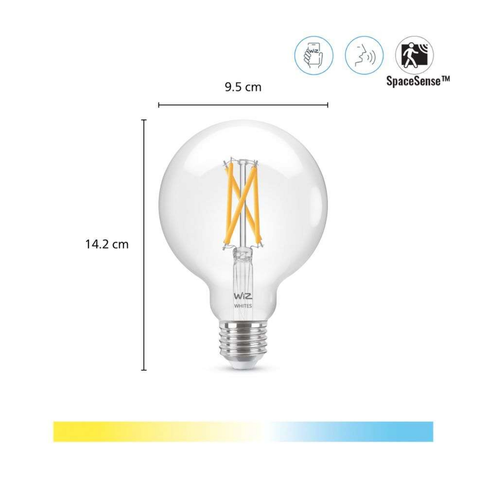 Ljuskälla Smart TW 7W 806lm 2700-6500K Globe Clear E27 - WiZ