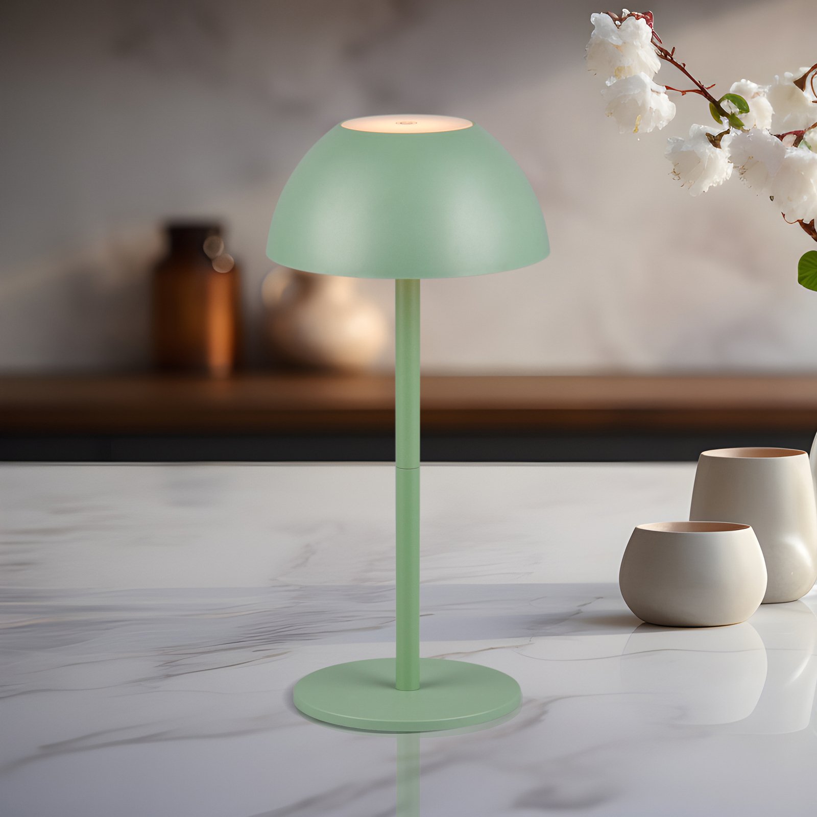 Ricardo LED įkraunama stalinė lempa, žalia, 30 cm aukščio, plastikinė