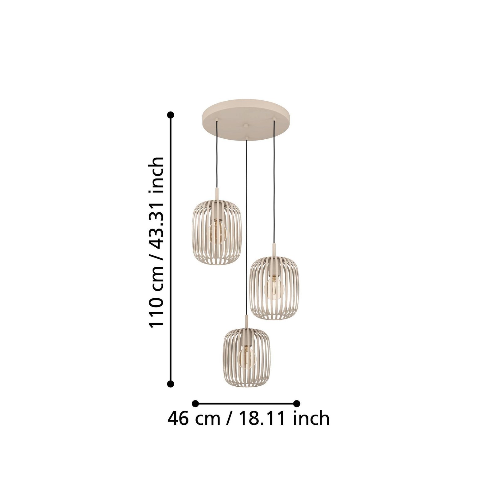 Romazzina hänglampa, Ø 46 cm, sandfärgad, 3 lampor, stål