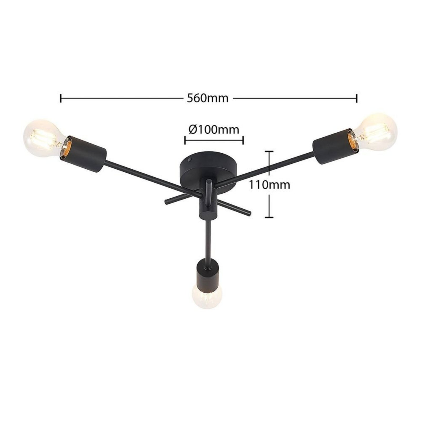 Cerros 3 Plafondlamp Black - Lindby