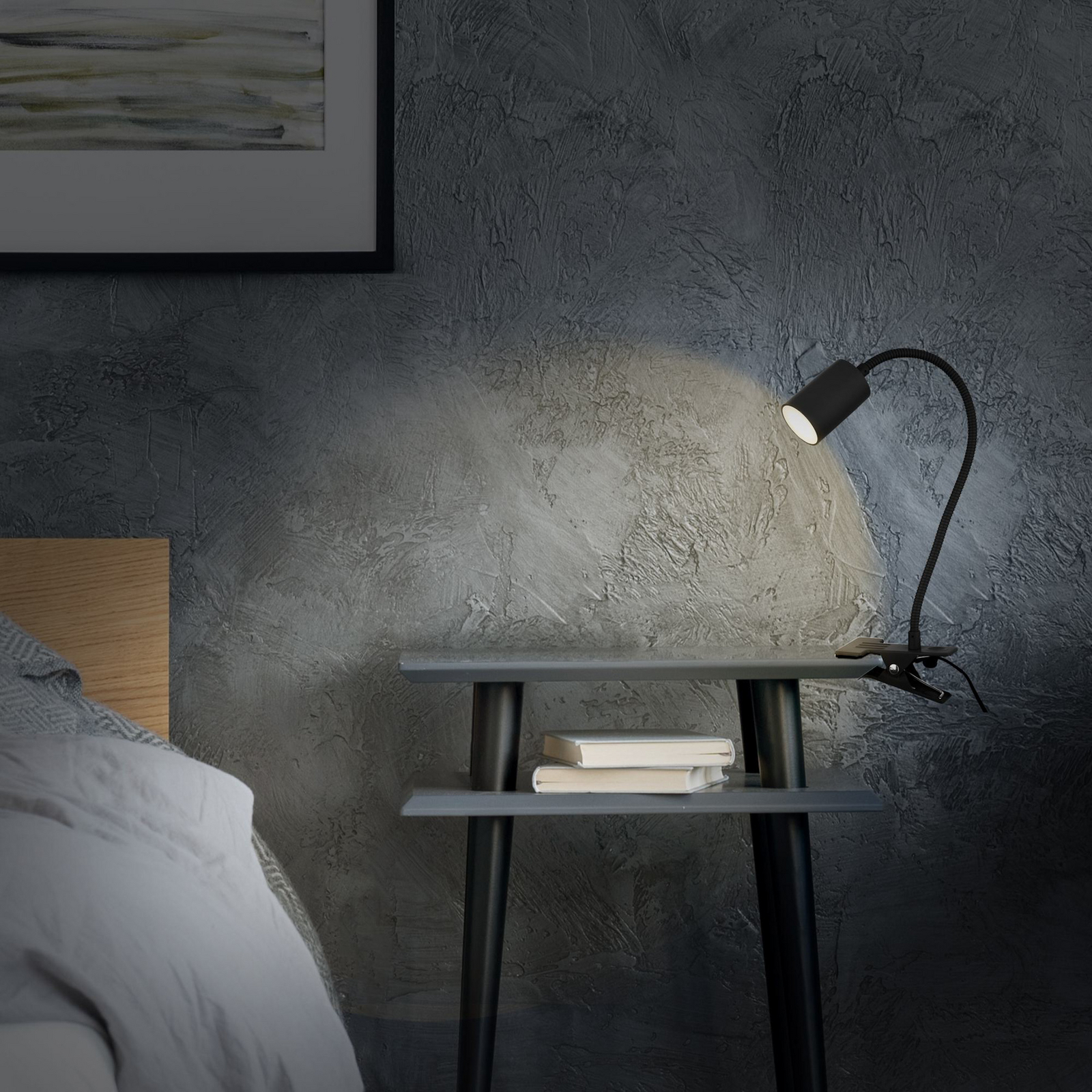 LED klemlamp Fleks, zwart, flexibel, metaal