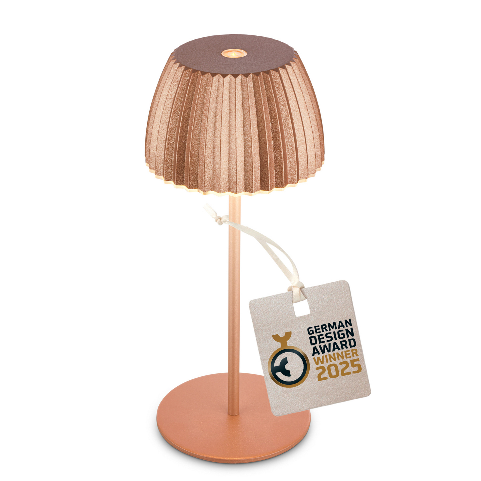 Nabíjecí stolní lampa LED Brilo odpojená od sítě Riffle, 20 cm, měď