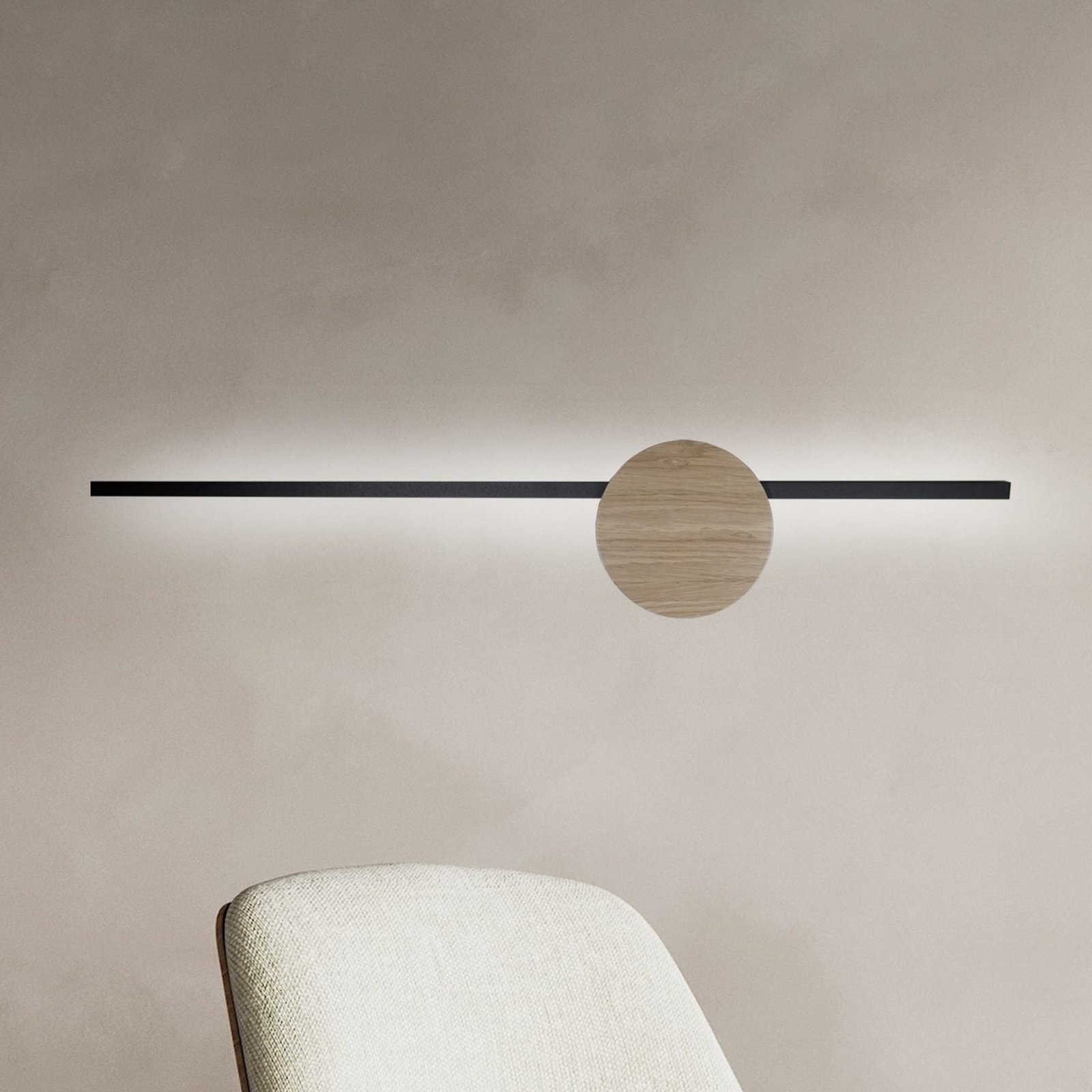LED-væglampe Java II, sort/eg, højde 93 cm, metal