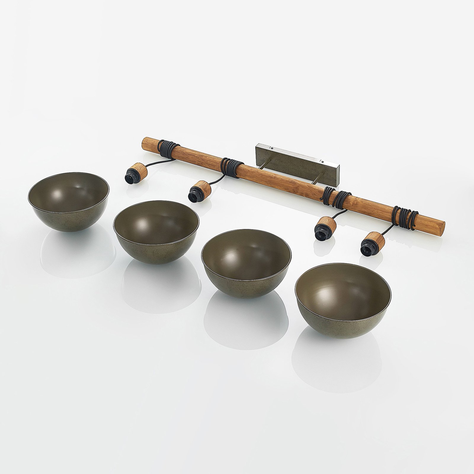 Lindby candeeiro suspenso Durbis, 116 cm, 4 lâmpadas, cinzento, madeira, E27