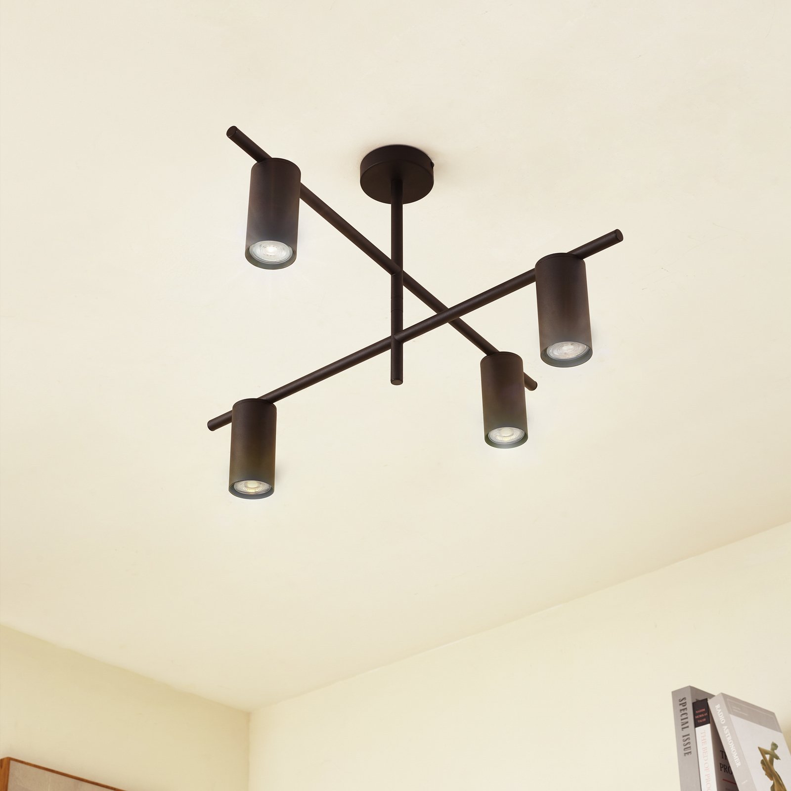 Lindby plafonnier Marilou, noir sable, à 4 lampes, Ø 70cm