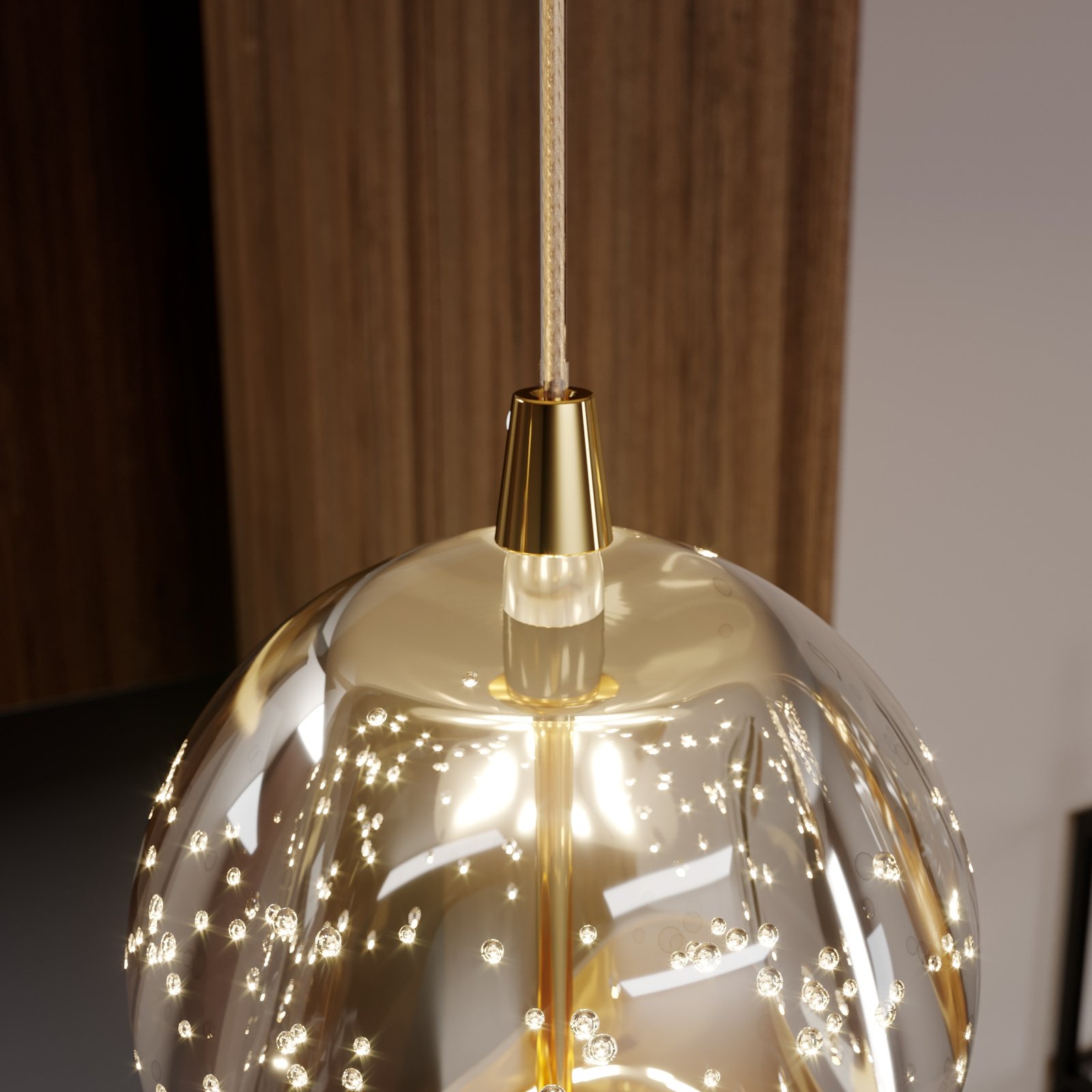 "Lucande" LED pakabinamas šviestuvas "Hayley", 96 cm, 5 žibintų, aukso spalvos,