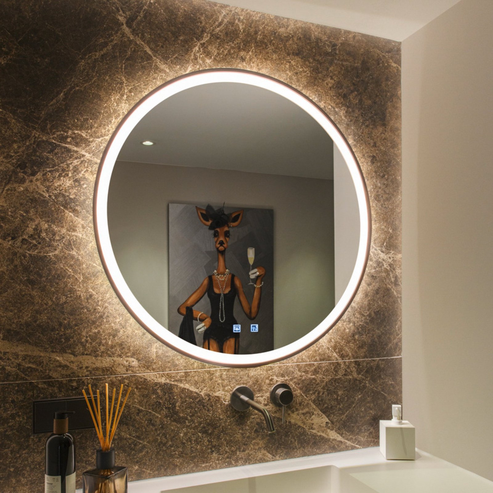 SLV Trukko Specchio da parete a LED IP44 CCT nero Ø 80 cm