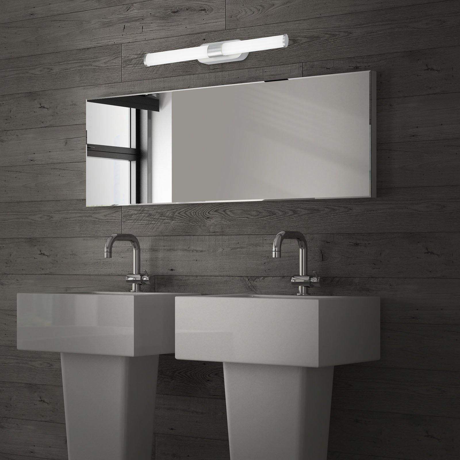 Runt LED-væglampe IP44 direkte 4.000 K mat krom