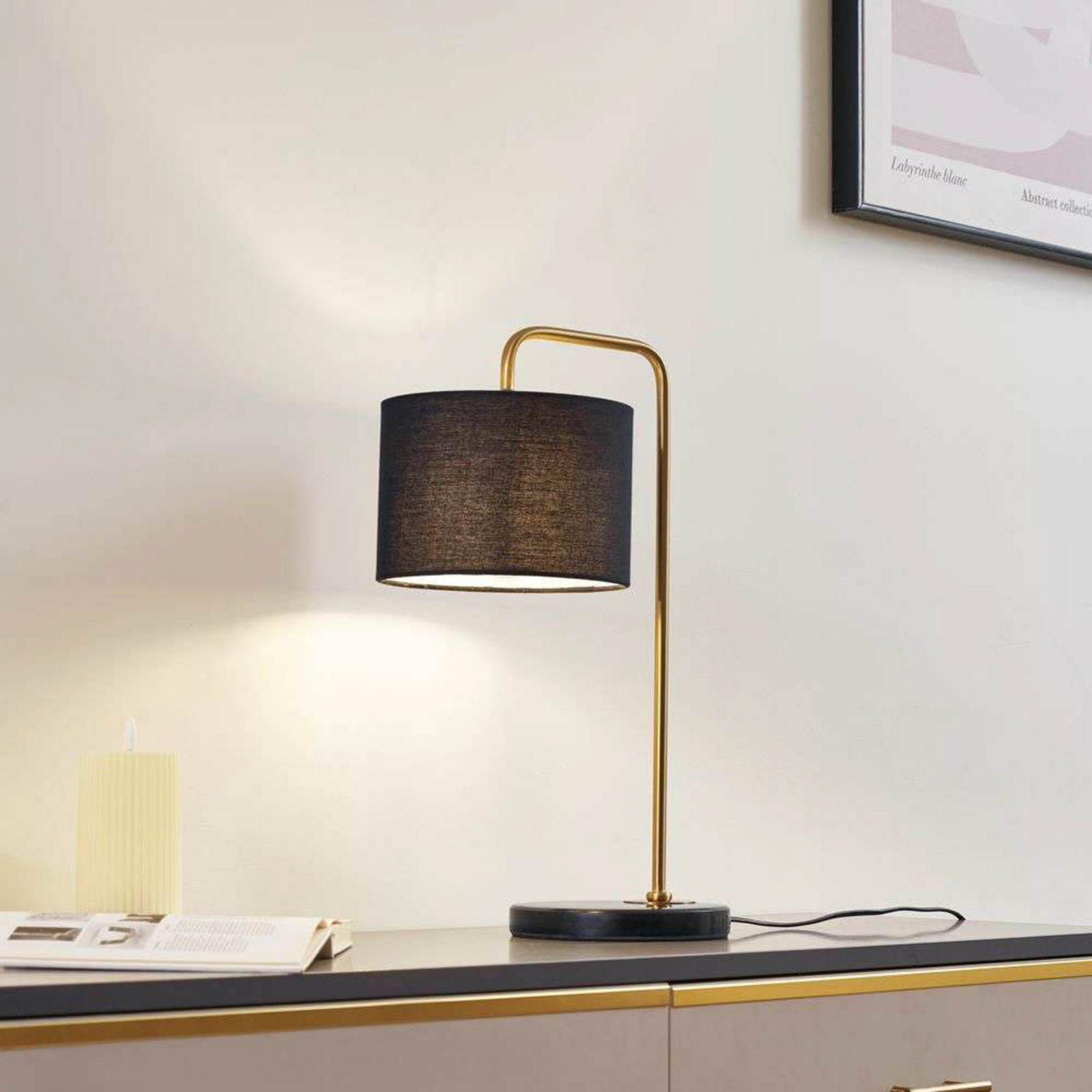 Hillary Table Lamp Black/Gold - Lindby