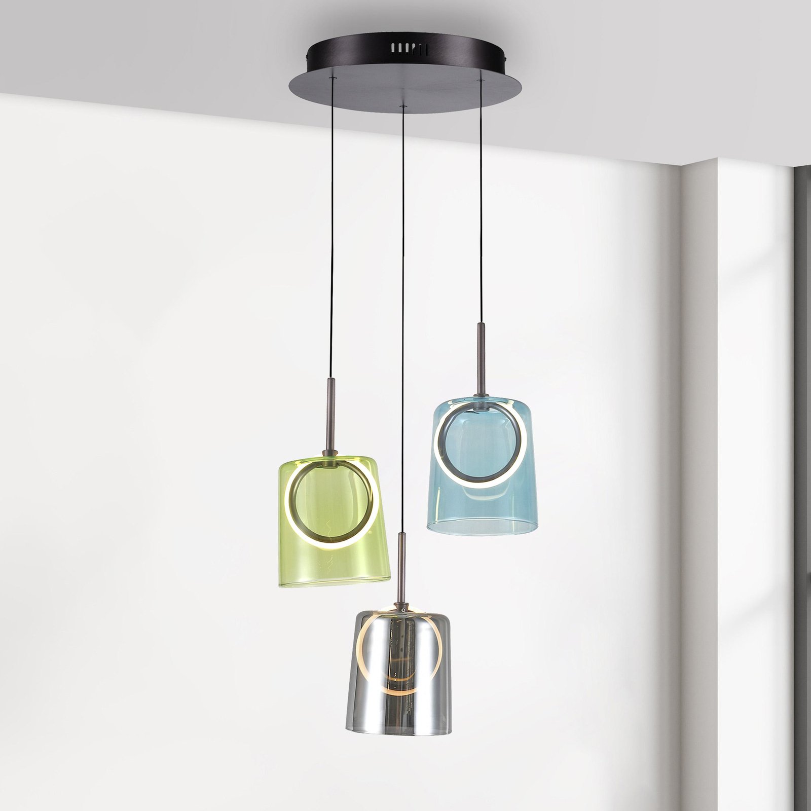 Paul Neuhaus Lampă suspendată LED Zula, Ø 40 cm, colorată, 3 becuri.