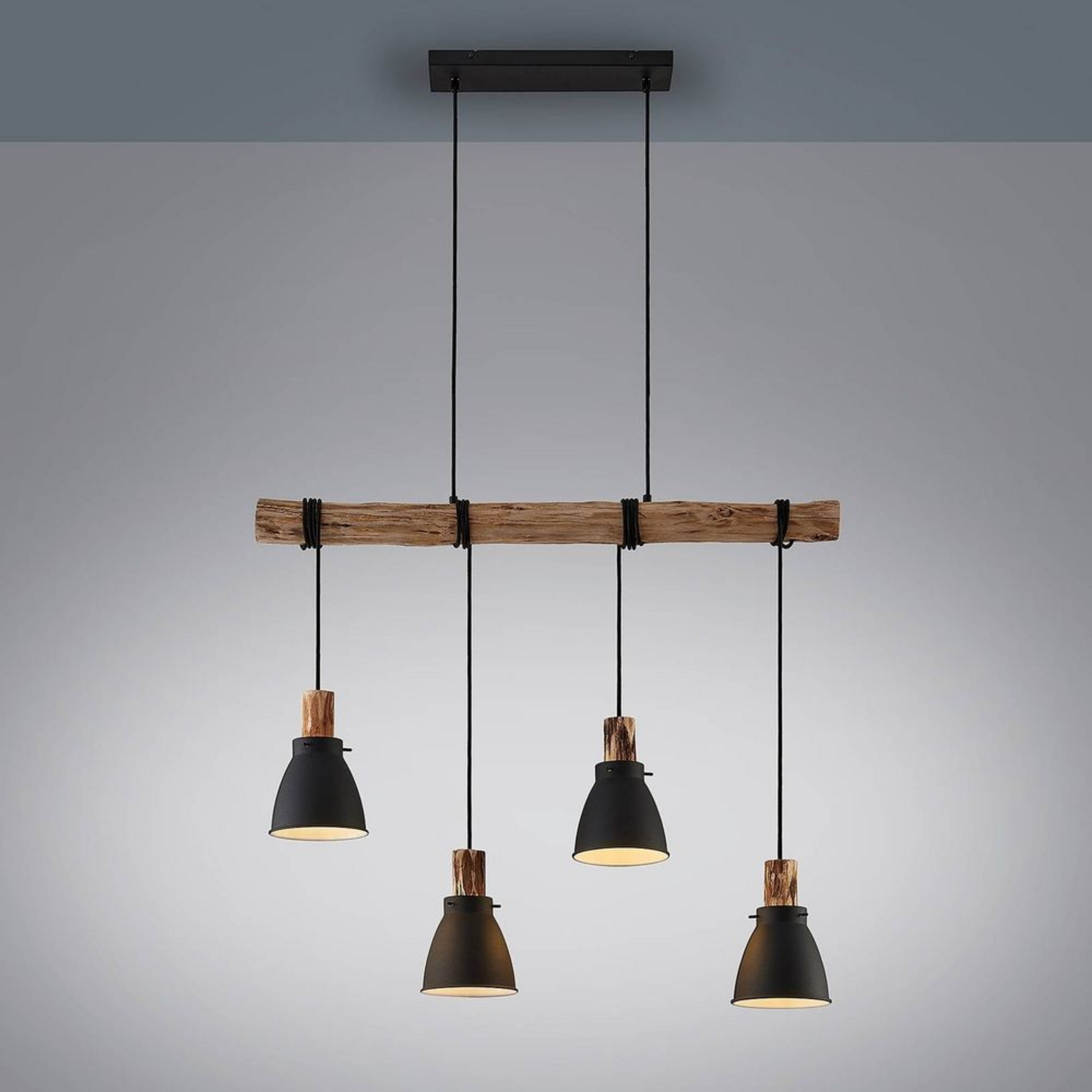 Trebale 4 Závěsné Světlo Black/Wood - Lindby