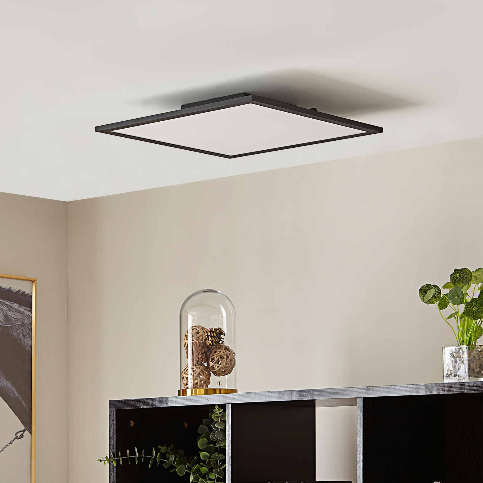 Lindby Panneau LED Lamin, noir, 40 cm, CCT, intensité variable, télécommande