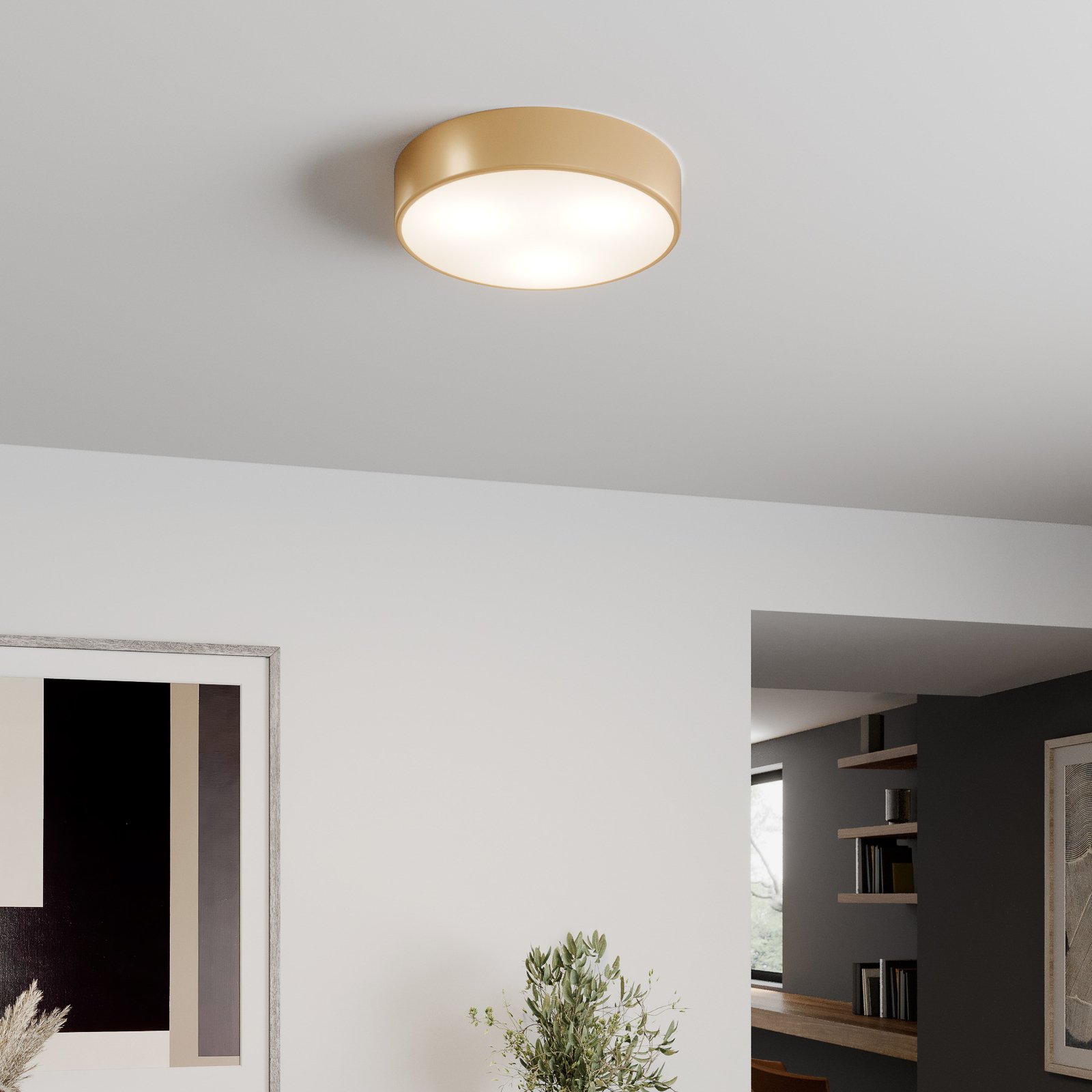 Plafonnier Cleo, Ø 40 cm, IP20, doré, métal, E27