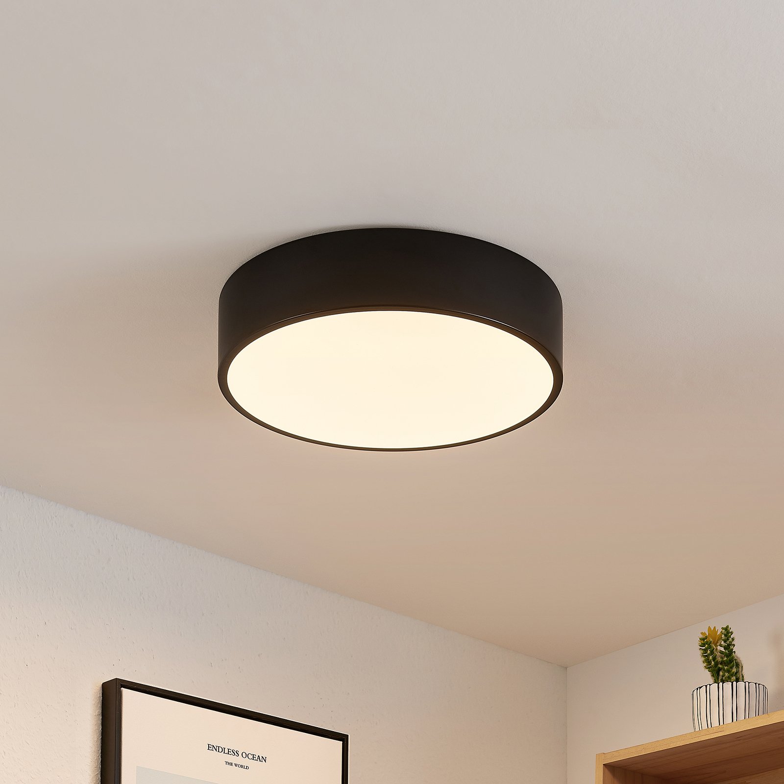 Lindby Plafonnier LED Simera, Ø 30 cm, noir, blanc