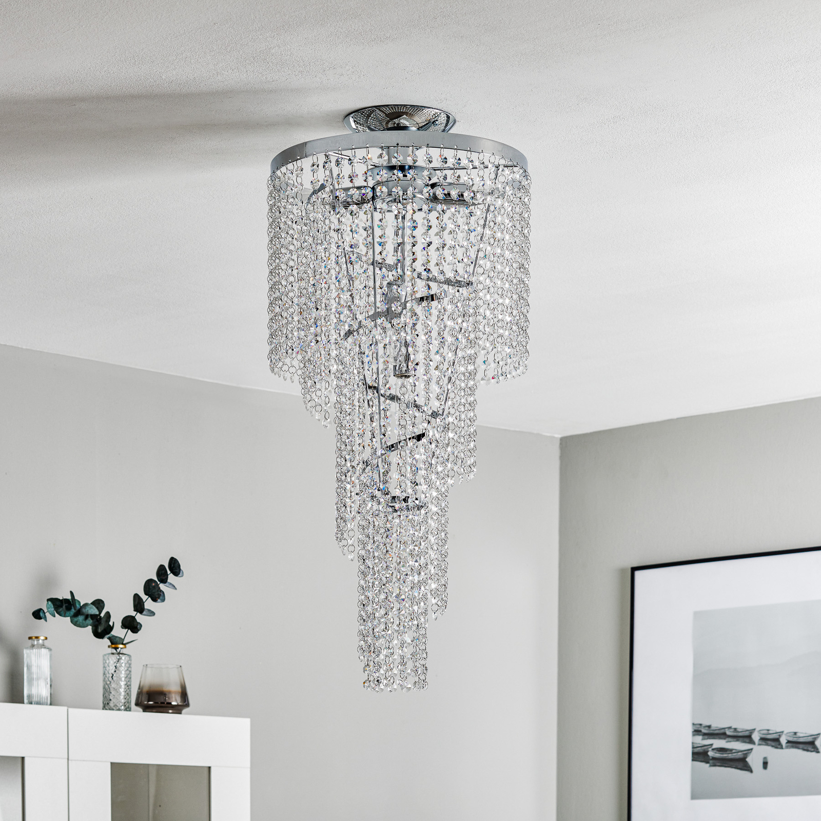 Elica ceiling light with crystal spiral, Ø 35 cm