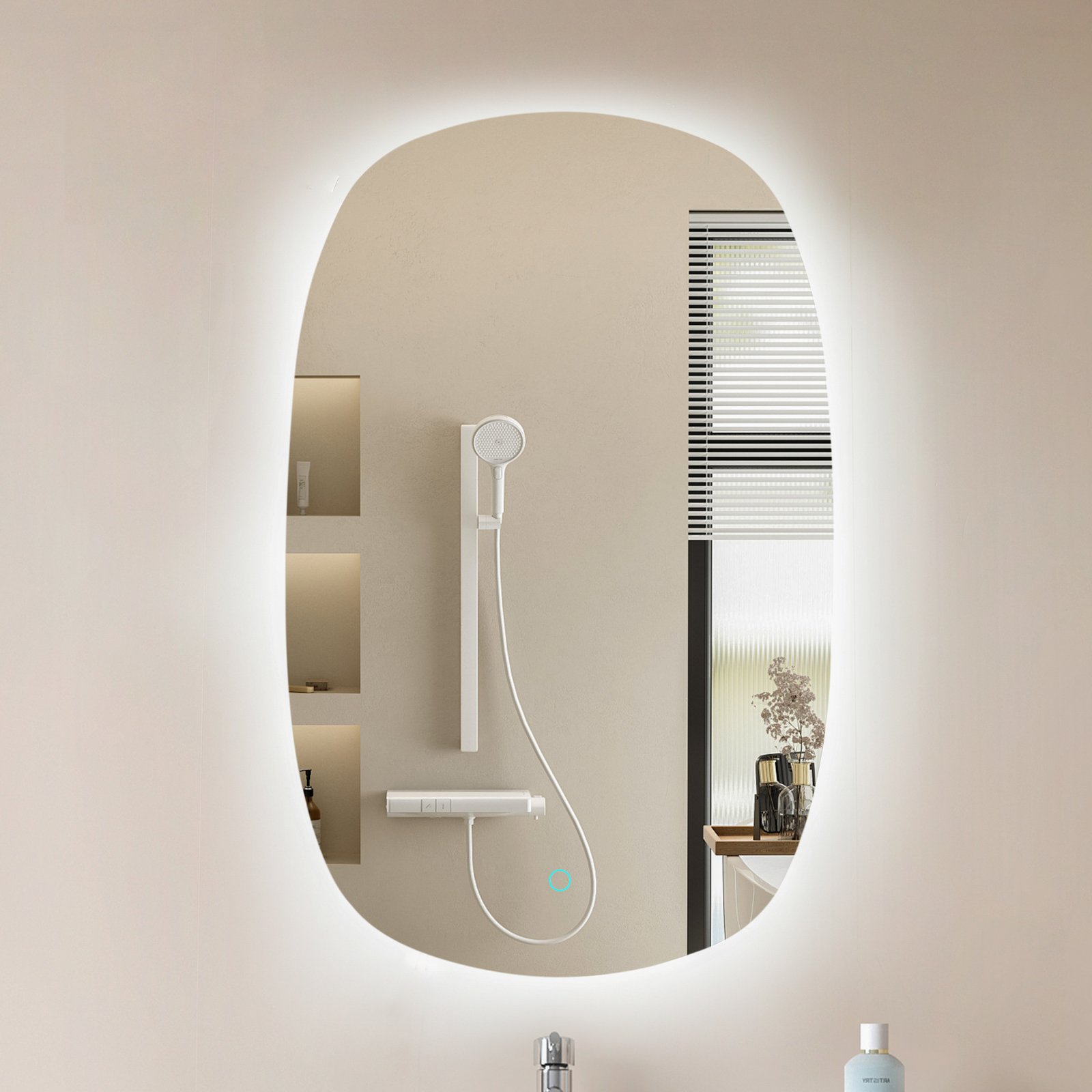 Lucande LED specchio Celestiel, ovale, riscaldabile, CCT, 80 cm