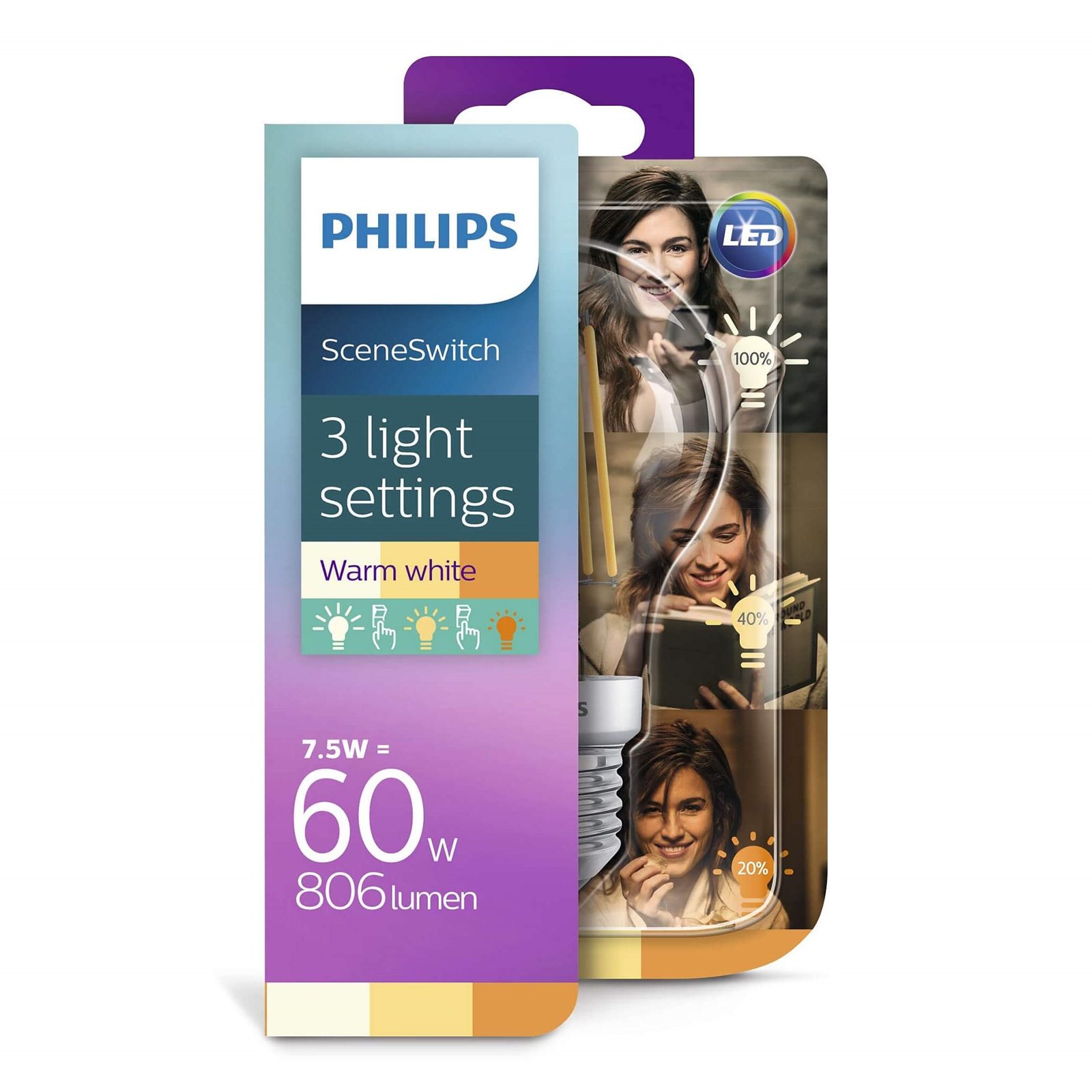 Izzó LED 1,6/3/7,5W Sceneswitch (150/320/806lm) Filament E27 - Philips