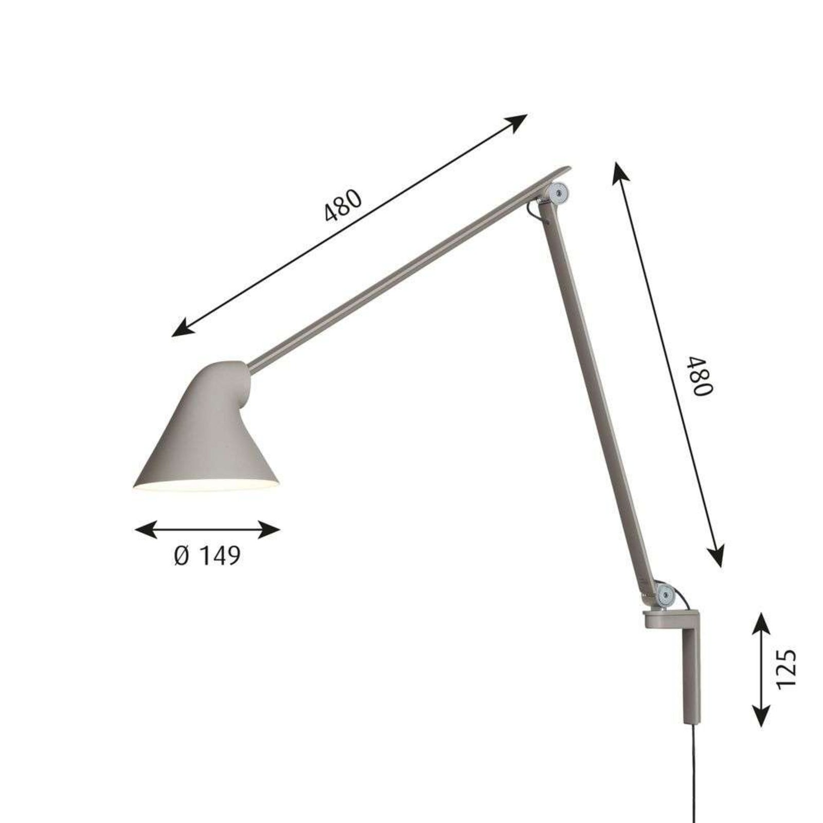 NJP Vegglampe Lang Lys Grå - Louis Poulsen