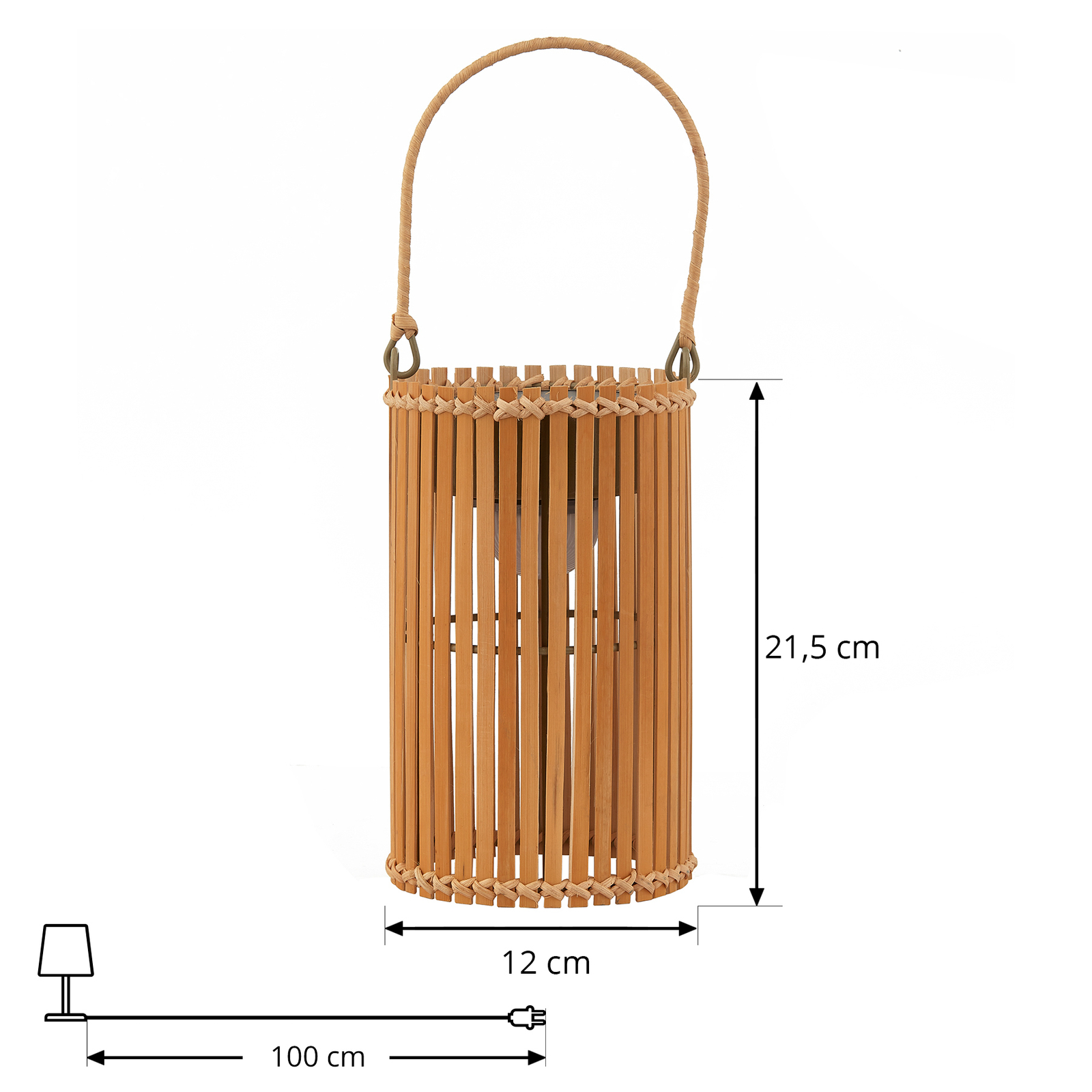 Lindby LED solární stolní lampa Amaria, bambus, Ø 12 cm