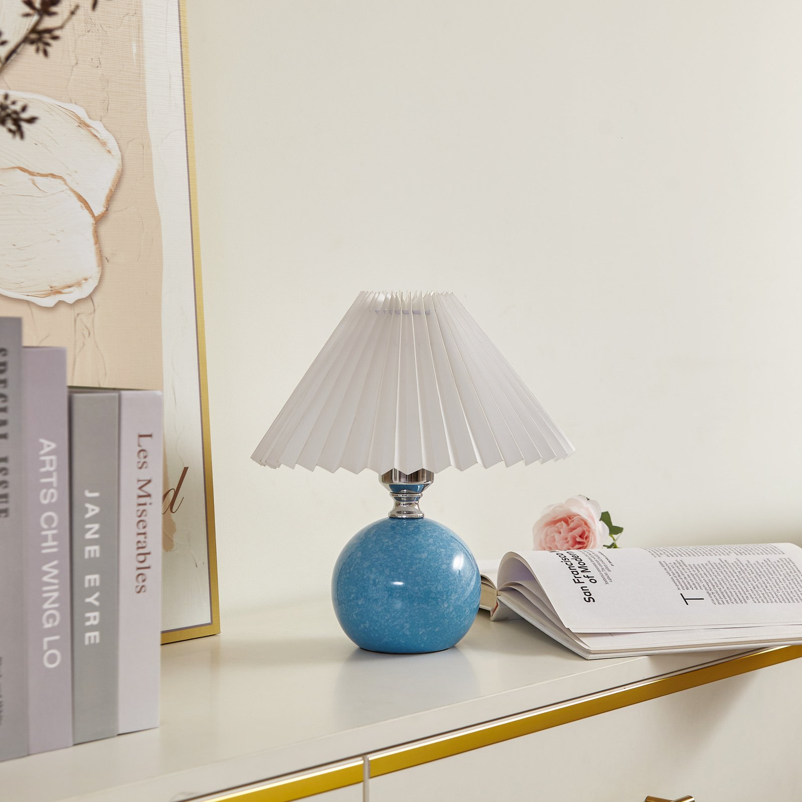 Lindby bordlampe Kerimi, keramik, blå
