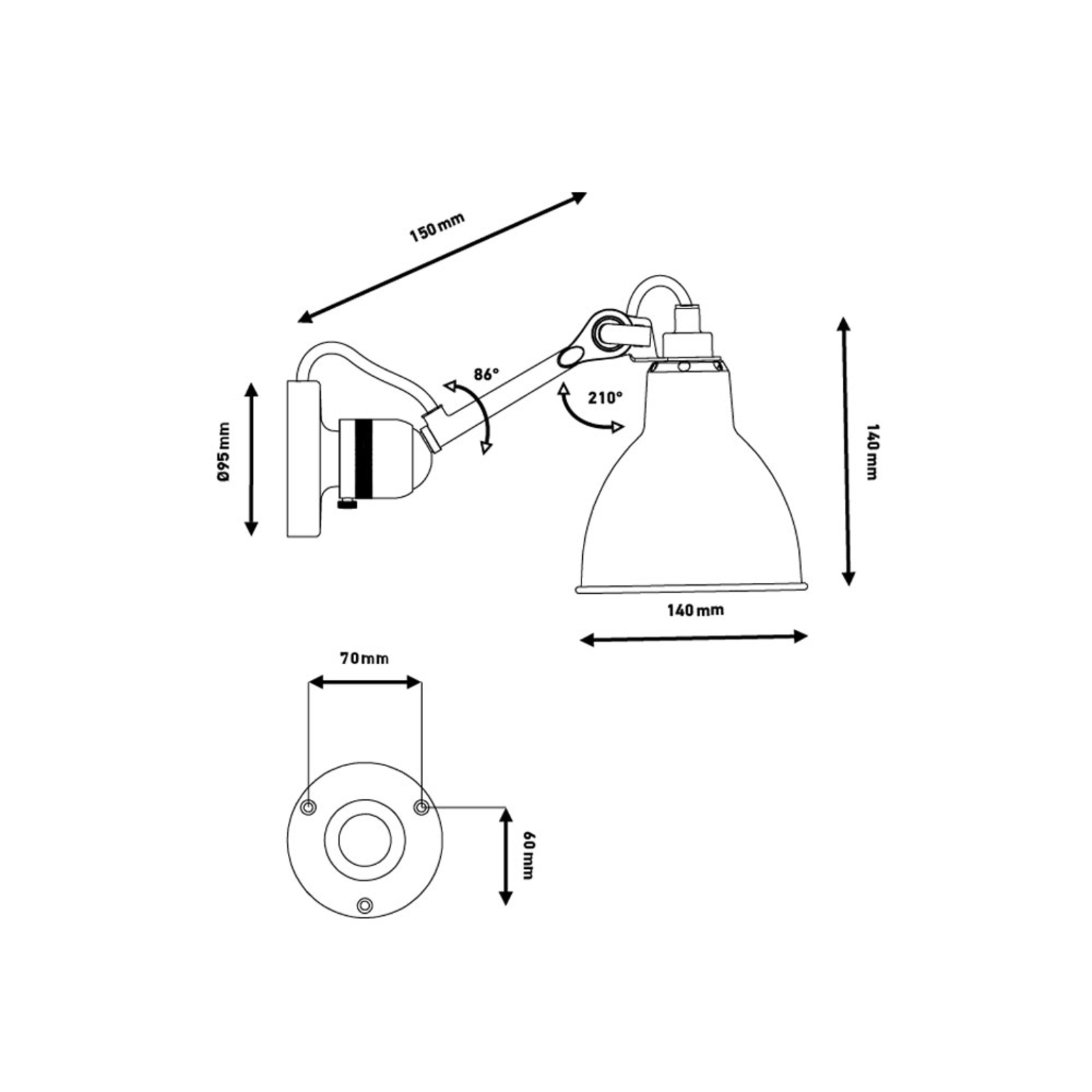 304SW Fali Lámpa Black/Chrome - Lampe Gras