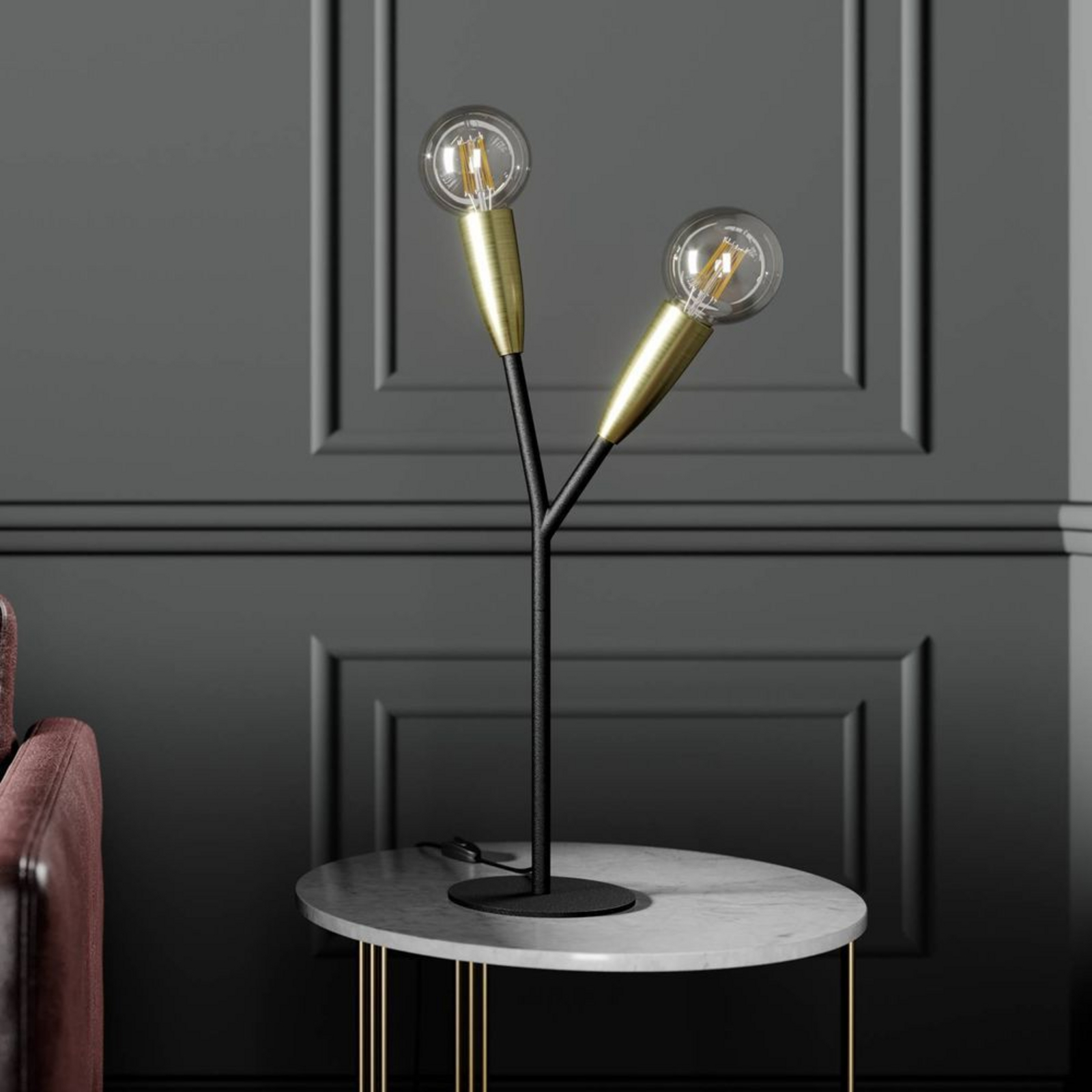 Carlea 2 Taffellamp Black/Brass - Lucande