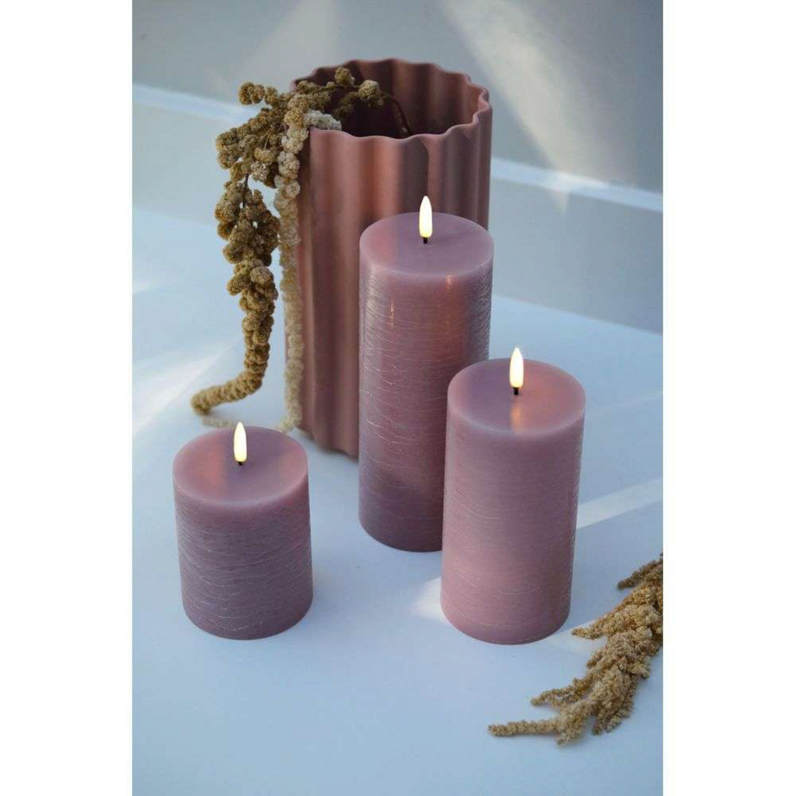 Stĺpiková Sviečka LED 7,8x20,3 cm Rustic Dusty Rose - Uyuni Lighting