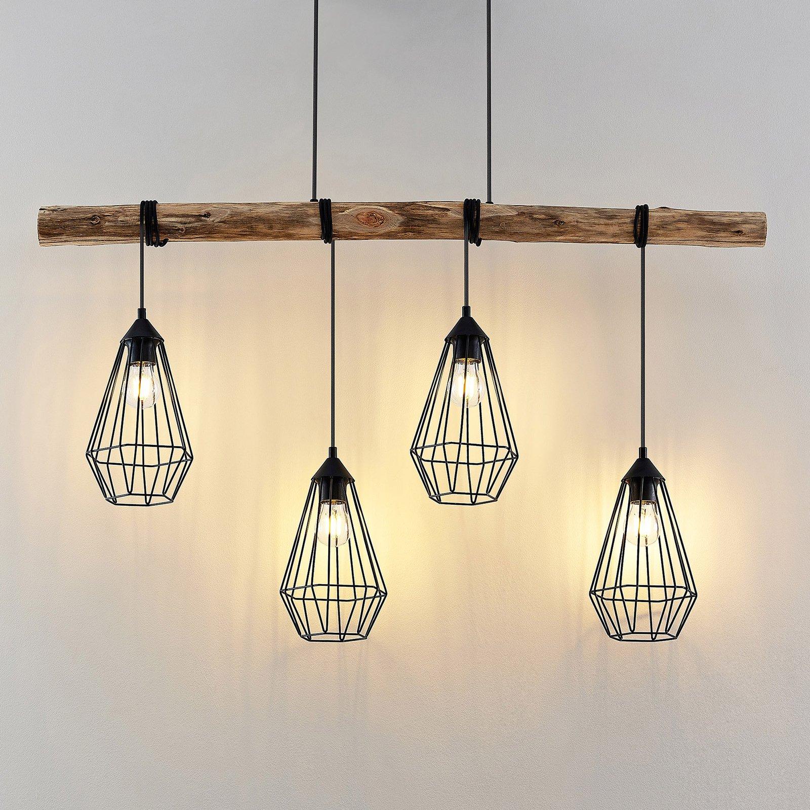 Lindby Hängeleuchte Eldarion, 116 cm, 4-flammig, Holz, E27