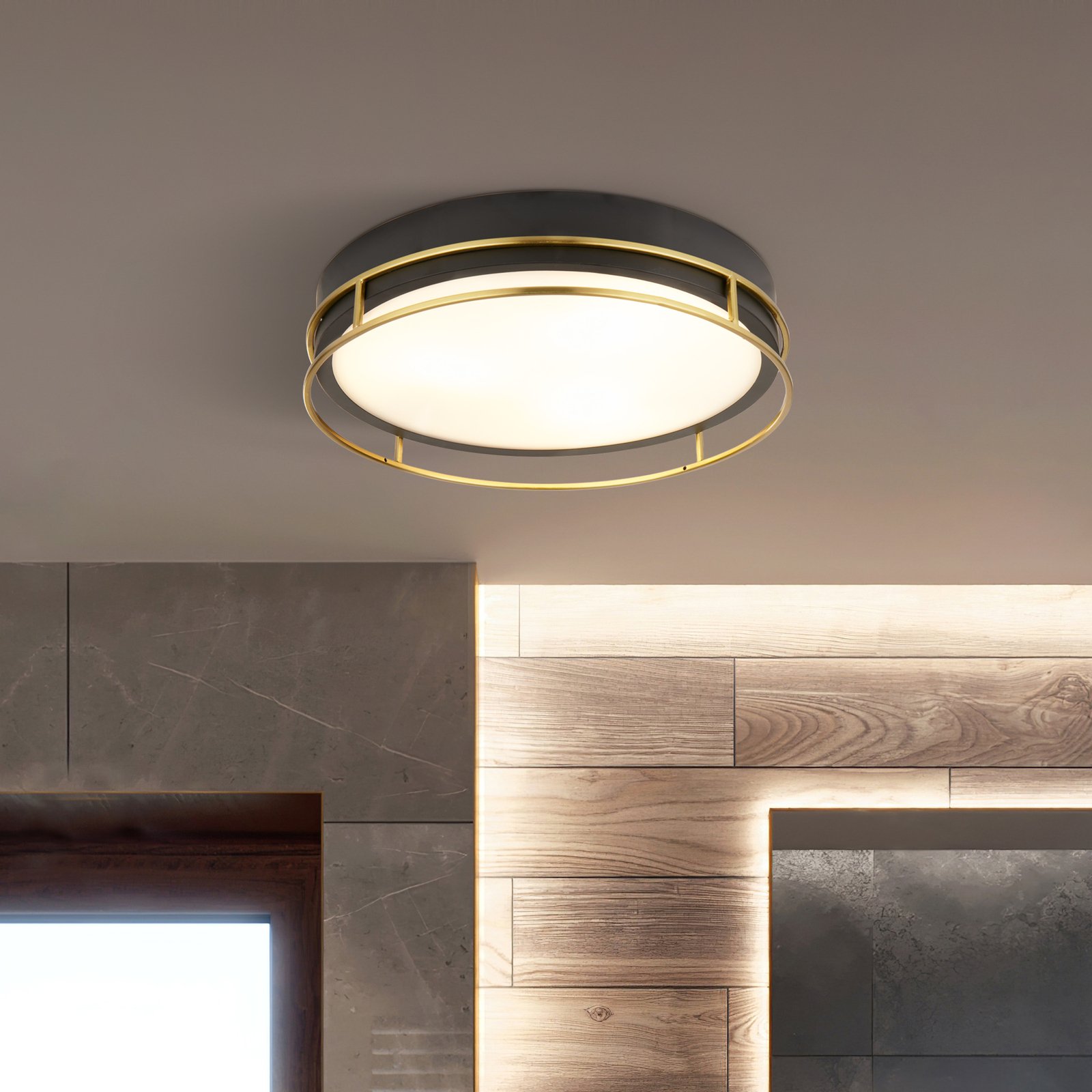 Lampa sufitowa Phoenix, Ø 30 cm, czarny / mosiądz, IP44