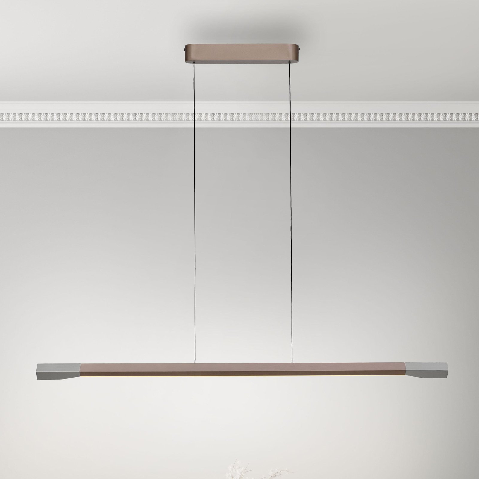 Paul Neuhaus lámpara colgante LED Hoop, marrón, 128 cm, atenuable