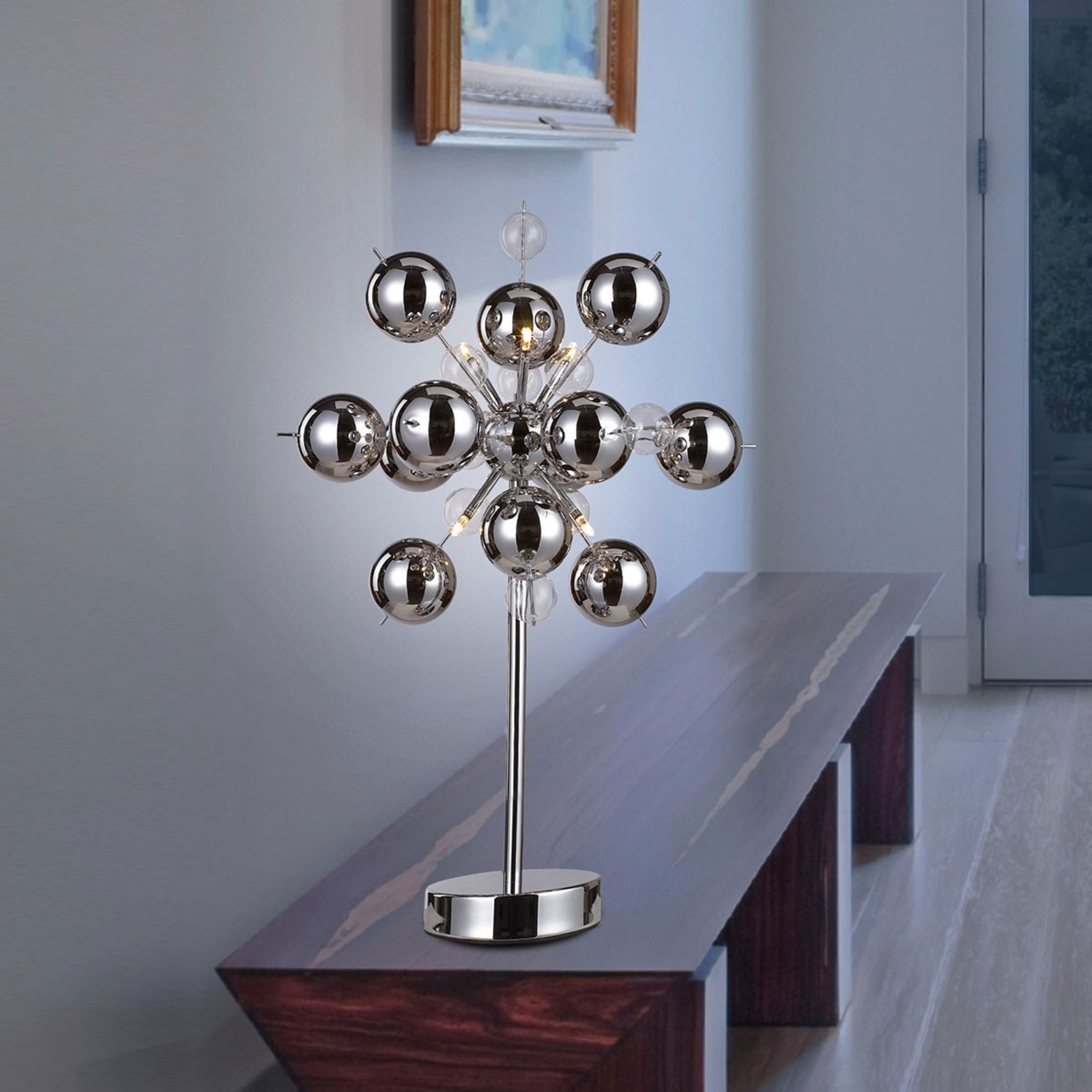 Wyjątkowa lampa stołowa WAKUSEI, chrom