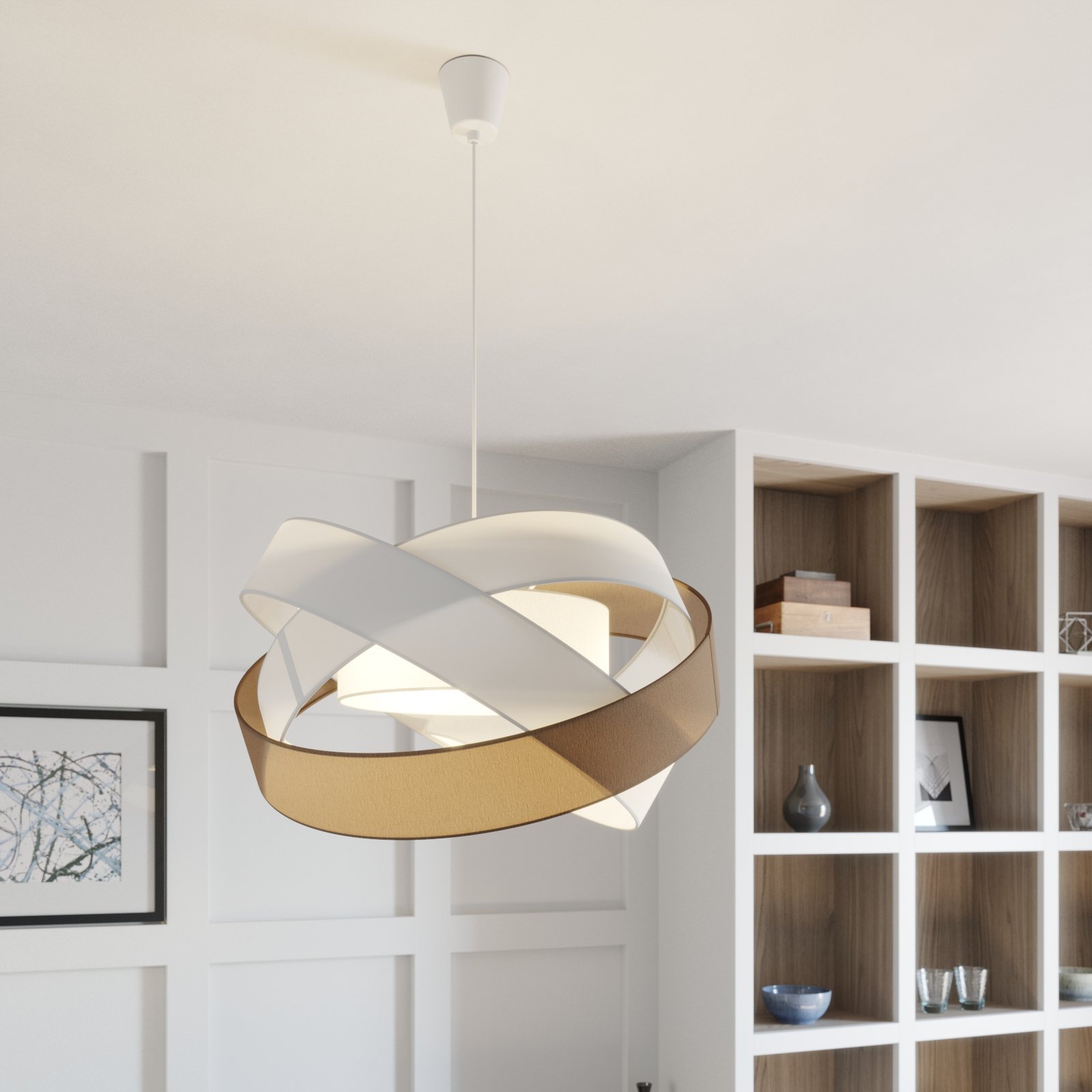 Lámpara colgante Simaria de Lindby, marrón/gris/blanco, Ø 60 cm, E27