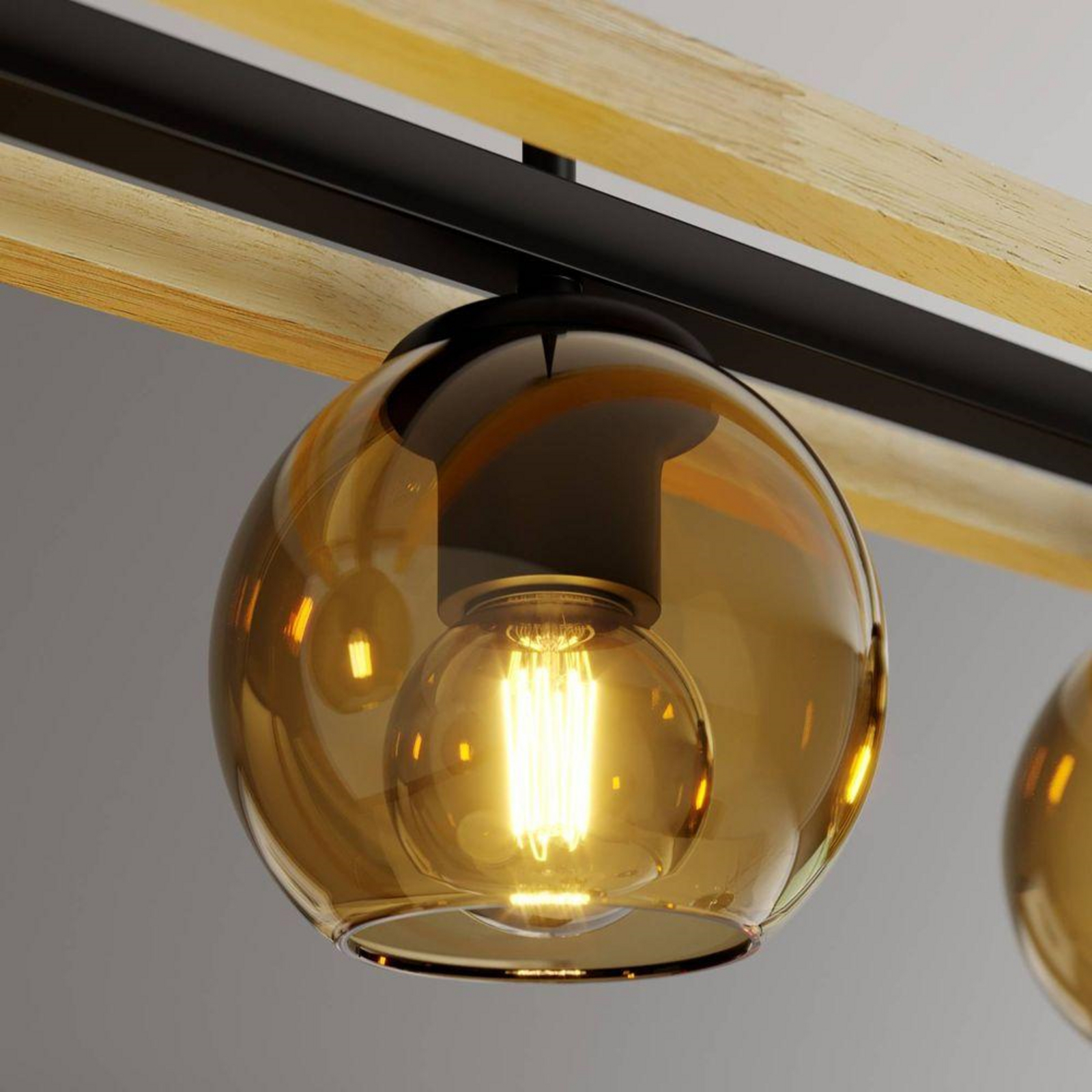 Enrique Pendant Amber/Black/Oak - Lindby